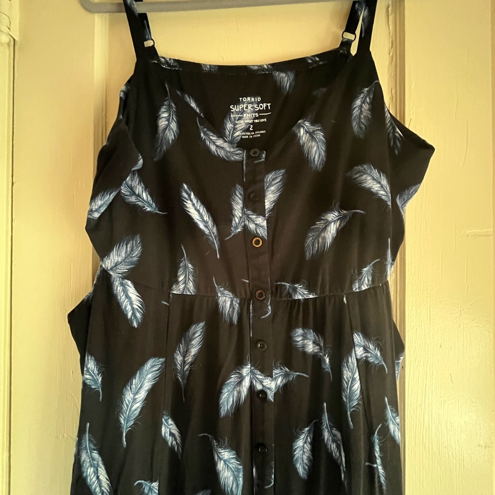 Black and Blue Feather Print Women's Dress - Picture 3 of 5